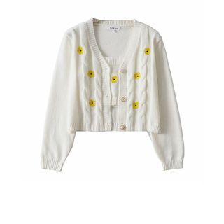 Set: Floral Embroidered Knit Camisole Top + Cardigan