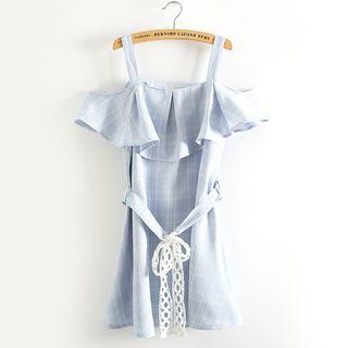 Plaid Ruffled A-line Dress With Sash