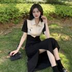 Short-sleeve Two Tone Midi Polo Dress