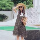Set: Short-sleeve T-shirt + Spaghetti Strap Floral Print Dress As Shown In Figure - One Size