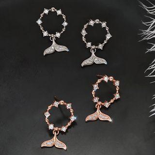 925 Sterling Silver Rhinestone Mermaid Tail Earring