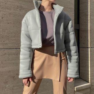 Cropped Stand Collar Button Jacket