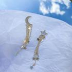 Non-matching Rhinestone Moon & Star Fringed Earring 1 Pair - Silver Needle - One Size