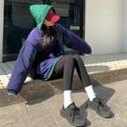 Color-block Loose-fit Hooded Jacket Purple & Green - One Size