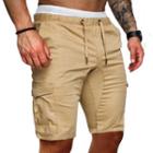 Elastic-waist Cargo Plain Shorts