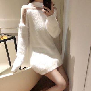 Mesh Panel Furry Knit Dress