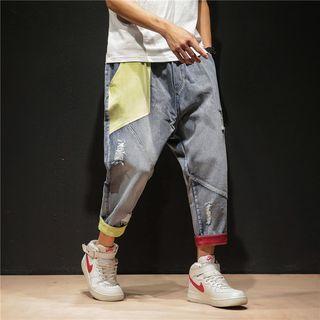 Panel Ripped Washed Harem Jeans