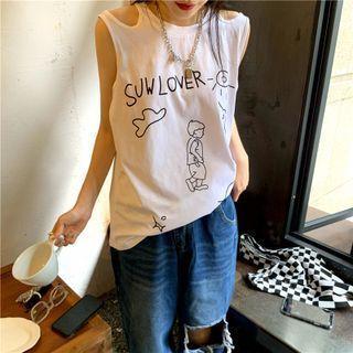 Elbow-sleeve Print T-shirt / Tank Top