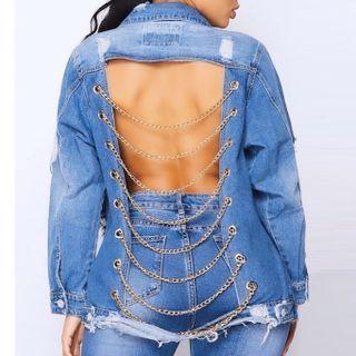 Open-back Chain Strap Denim Jacket