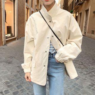 Plain Stand Collar Cargo Jacket