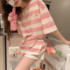 Short-sleeve Striped T-shirt Stripe - Pink - One Size