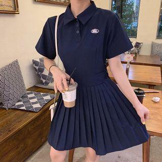 Letter Embroidered Short-sleeve Collared Dress