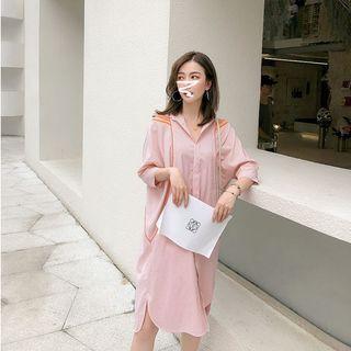 Hooded 3/4-sleeve Shirt Dress