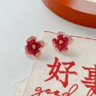 Floral Stud Earring E4698 - 1 Pair - 925 Silver - Red & Gold - One Size