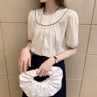 Short Sleeve Contrast Trim Loose Blouse