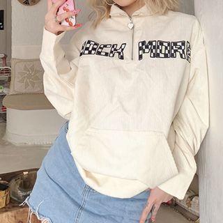 Lettering Half-zip Corduroy Sweatshirt
