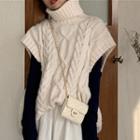 Cable-knit Turtleneck Vest White - One Size