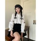 Puff-sleeve Ribbon Shirt Shirt - White - One Size