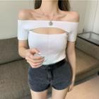 Short-sleeve Off-shoulder Cutout Front Top