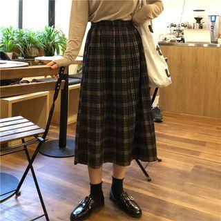 Plaid A-line Midi Skirt Plaid - Gray - One Size