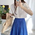 Short-sleeve Embroidered Shirt / Midi A-line Skirt