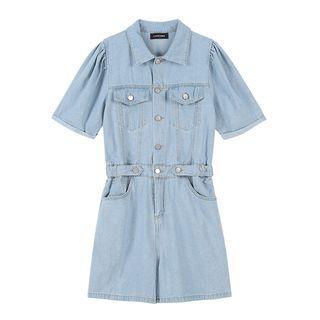 Short-sleeve Denim Romper Light Blue - One Size