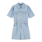 Short-sleeve Denim Romper Light Blue - One Size