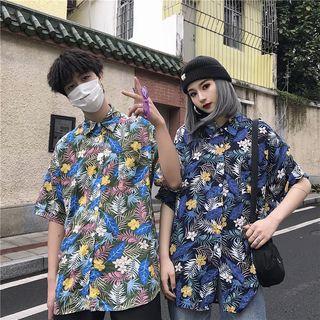 Couple Matching Elbow-sleeve Tropical Print Shirt