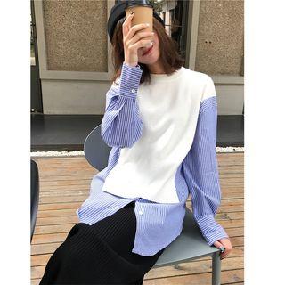 Mock Two-piece Pinstripe Long-sleeve T-shirt