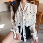 Tie-neck Star Print Blouse As Shown In Figure - One Size
