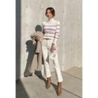 Tab-waist Napped Boot-cut Pants