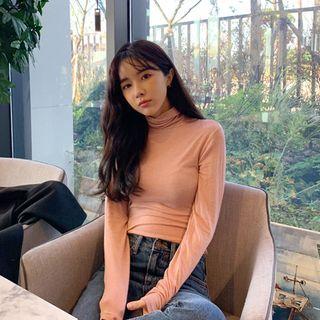 Turtle-neck Slim-fit Textured Top