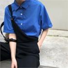 Plain Short-sleeve Shirt Blue - One Size