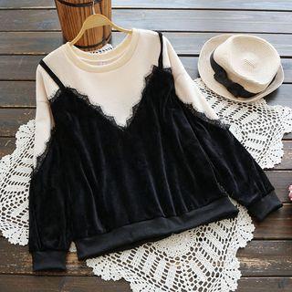 Mock Two-piece Velvet Pullover