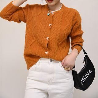 Round-neck Plain Button-up Oversize Cardigan Tangerine - One Size
