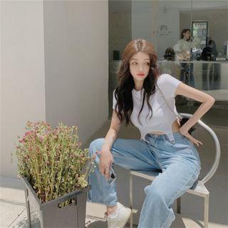 Short-sleeve Plain Asymmetric Top