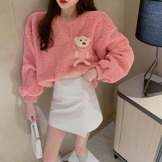 Bear Plush Fleece Sweatshirt / Mini A-line Skirt
