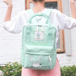 Set Of 4: Deer Print Canvas Backpack + Crossbody Bag + Clutch + Zip Pouch