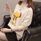 Mock-neck Camel Embroidered Sweater