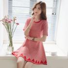Gingham Short-sleeve A-line Knit Dress