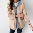 Open-front Contrast-trim Fleece Jacket