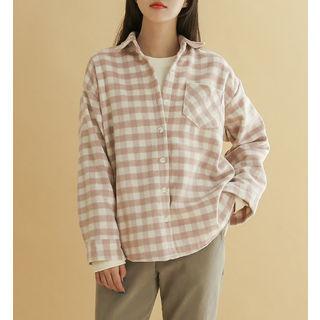Pocket-front Gingham Woolen Shirt