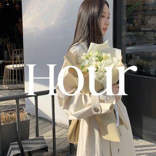 Single-breasted Long Trench Coat With Sash Cream - One Size