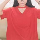 Plain Cut Out Front Short Sleeve T-shirt