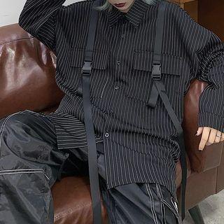 Strap Detail Striped Shirt As Shown In Figure - One Size