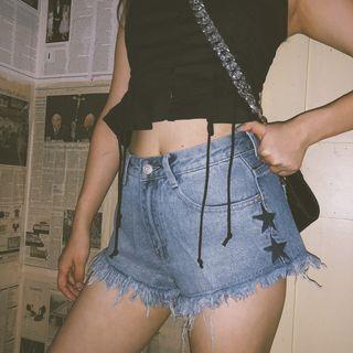 Star Embroidered Denim Hot Pants