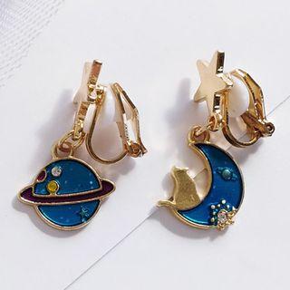 Rhinestone Planet Moon & Star Dangle Earring