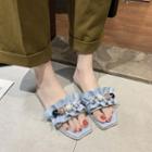Square-toe Bead Ruffled Slide Sandals