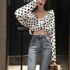 Dotted Long-sleeve Top / Distressed Cropped Skinny Jeans