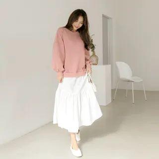 Inset Drop-shoulder Sweatshirt Maxi Skirt